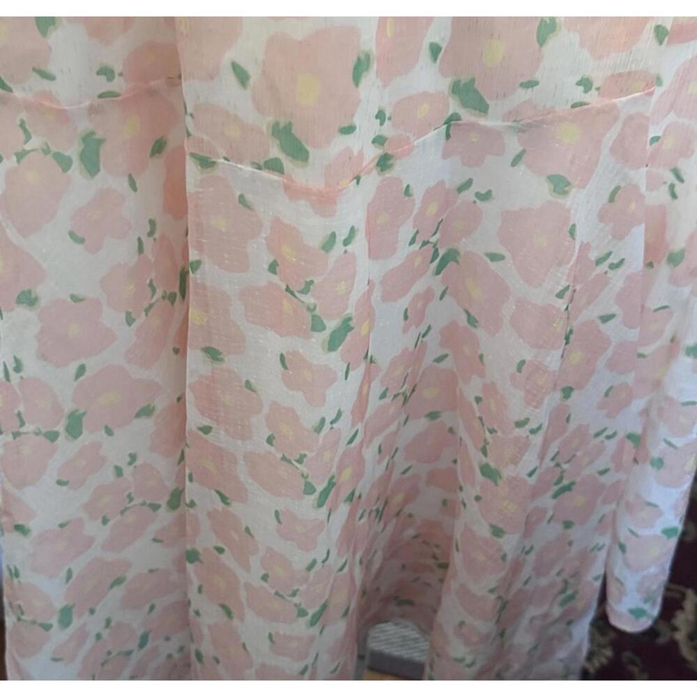 SISTER JANE Puff Short Sleeve Shirred Floral Long Dress Blush Floral Size Small - Picture 8 of 9